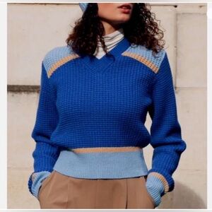 MARNI X UNIQLO Knitted Blue Sweater V Neck Color block Women’s Size XL Academia
